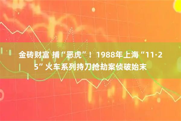 金砖财富 捕“恶虎”!1988年上海“11·25”火车系列持刀抢劫案侦破始末